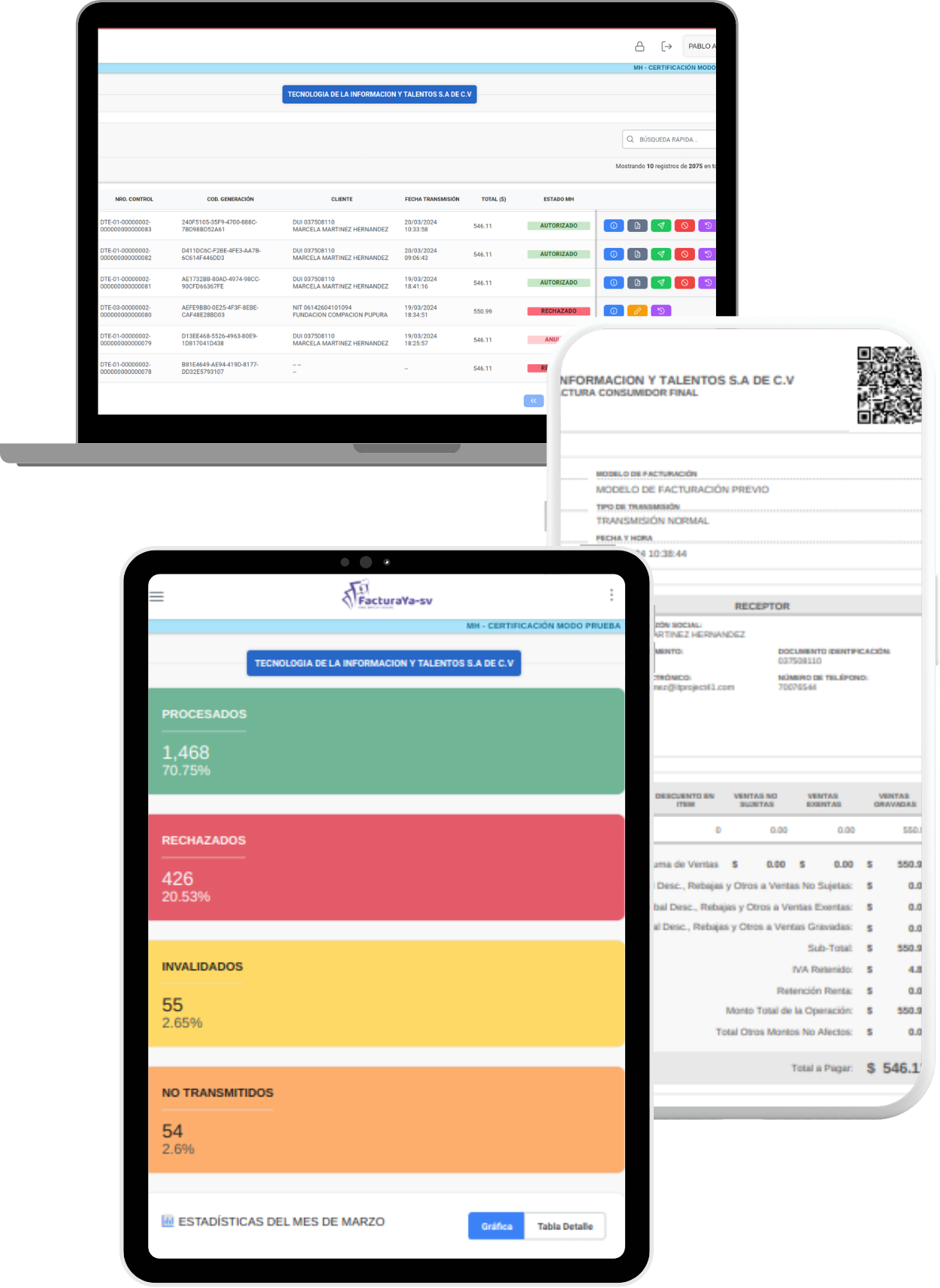 Pantalla de FacturaYa mostrando emisión de DTE
